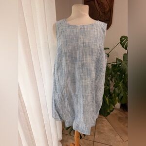 Pure‎ Jill Linen Sleeveless Tunic Top Blue White Womens Medium